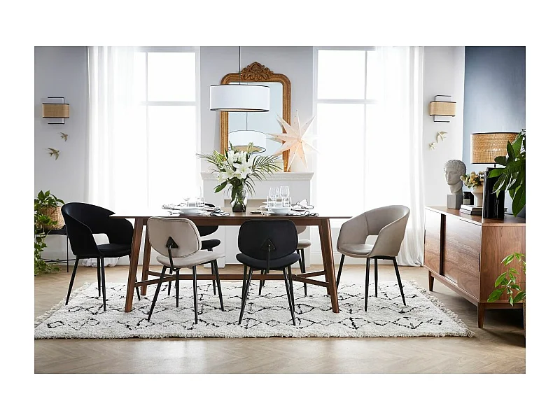 Chaise design noire en tissu velours et métal PRISMA