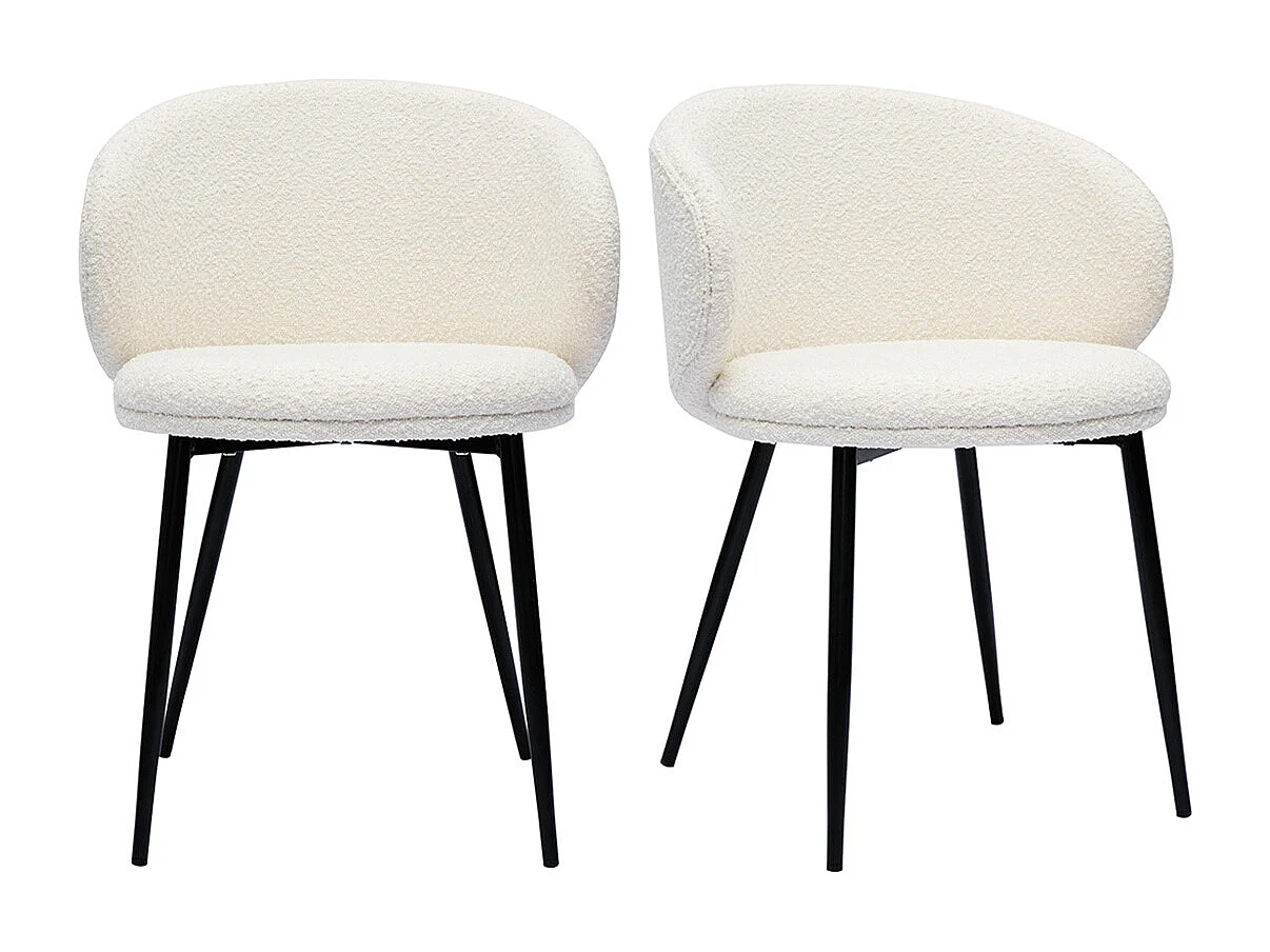 Set de 2 sillas de diseño de tela efecto borreguillo color crudo y metal negro ROSALIE
