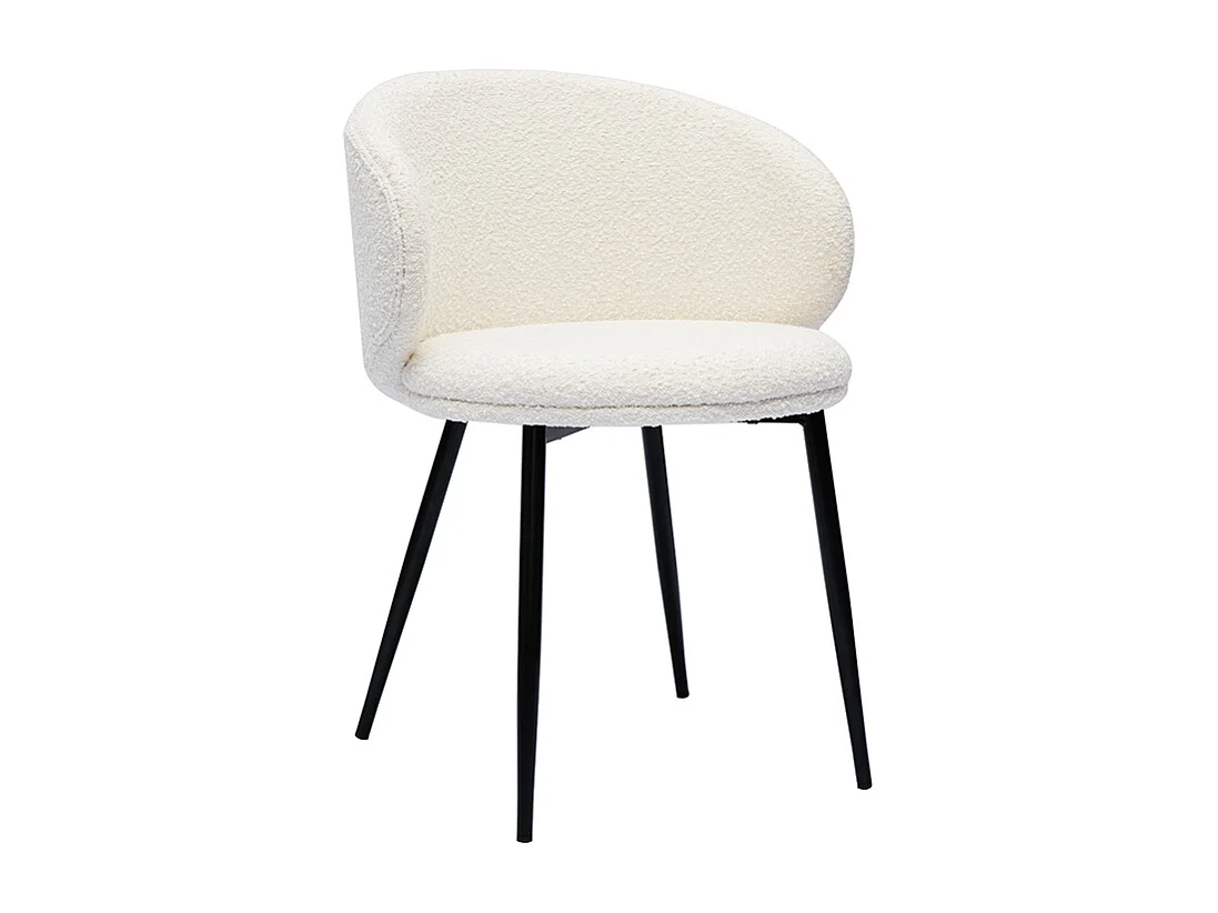 Set de 2 sillas de diseño de tela efecto borreguillo color crudo y metal negro ROSALIE