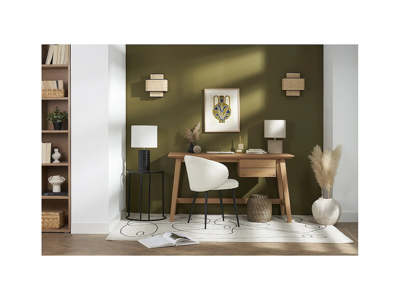 Chaises design en tissu effet laine bouclée écru et métal noir (lot de 2) ROSALIE