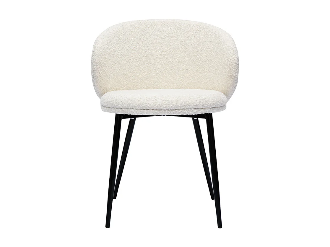 Set de 2 sillas de diseño de tela efecto borreguillo color crudo y metal negro ROSALIE