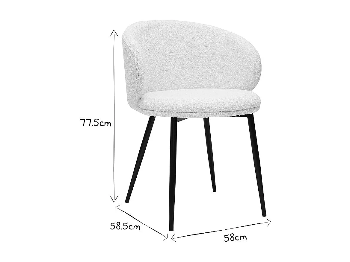 Set de 2 sillas de diseño de tela efecto borreguillo color crudo y metal negro ROSALIE