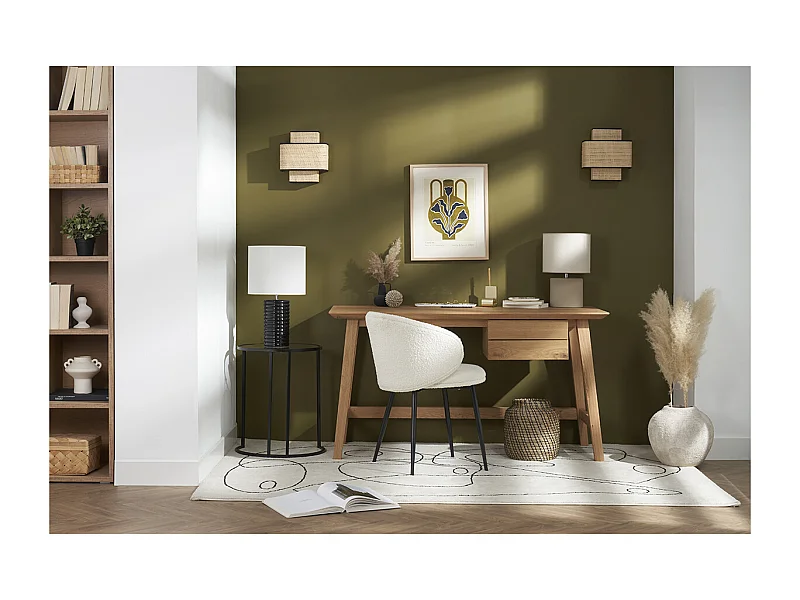 Chaises design en tissu effet laine bouclée écru et métal noir (lot de 2) ROSALIE