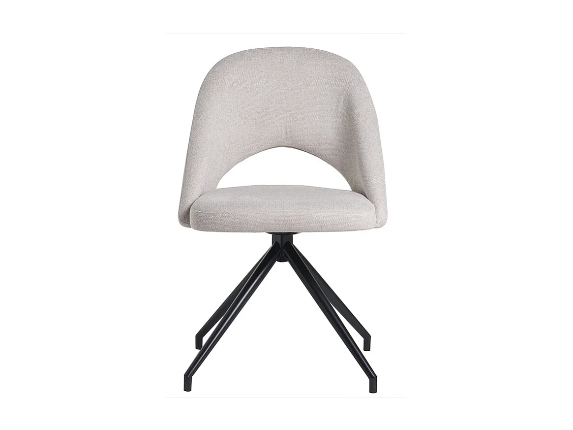 Stuhl aus beigem Stoff mit texturiertem Samteffekt und schwarzem Metall 360° drehbar COSETTE