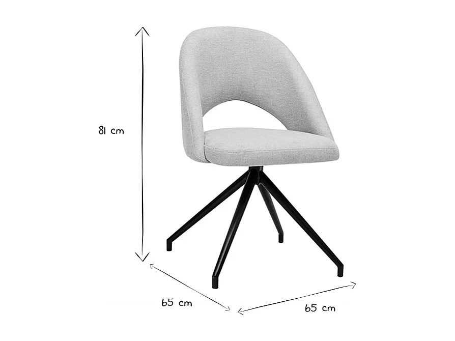 Stuhl aus beigem Stoff mit texturiertem Samteffekt und schwarzem Metall 360° drehbar COSETTE