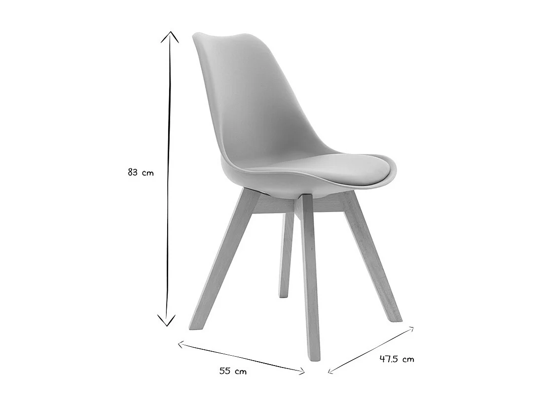 Chaises design gris et bois clair massif (lot de 2) PAULINE