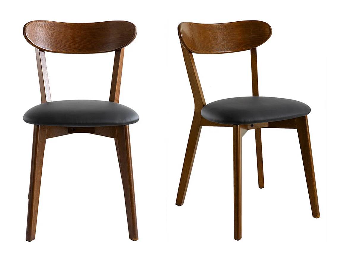 Sillas vintage madera oscura y asiento negro (lote de 2) DOVE