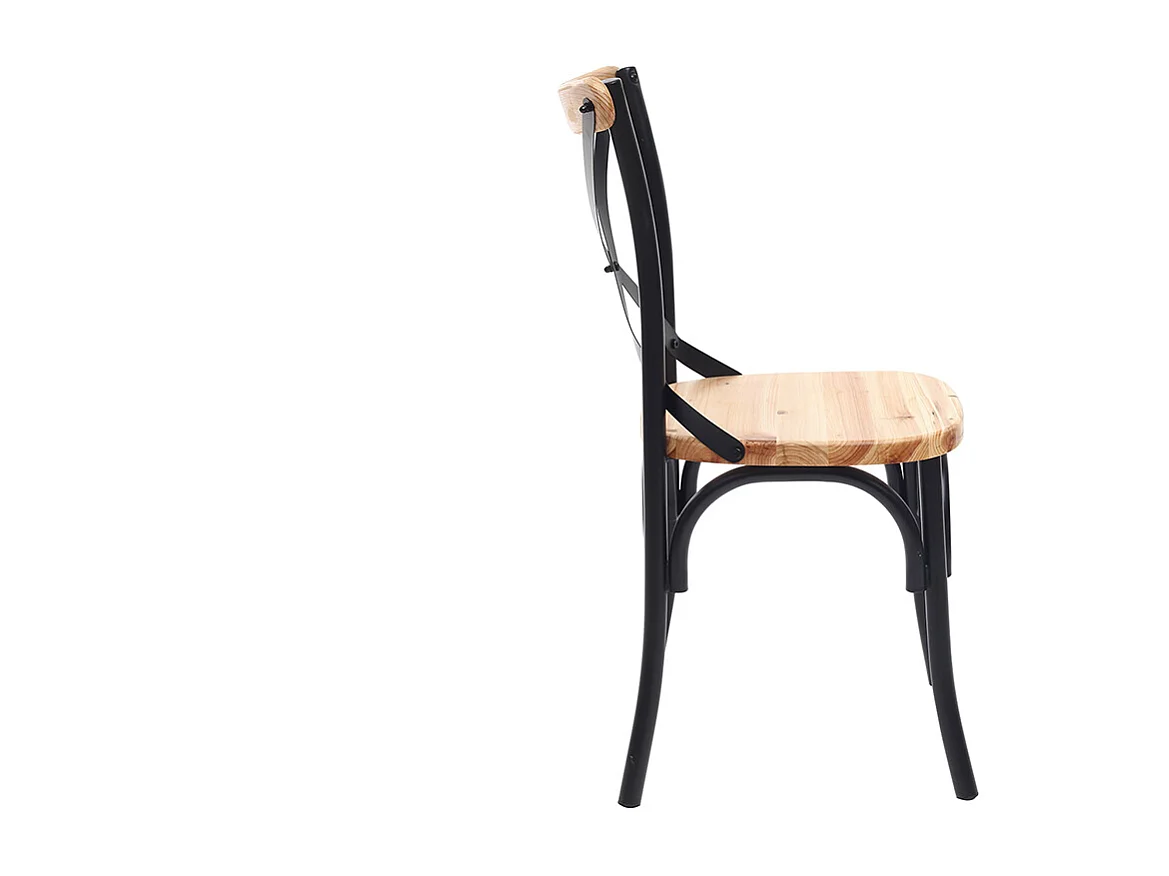 Chaises bistrot bois clair massif et métal noir (lot de 2) JAKE