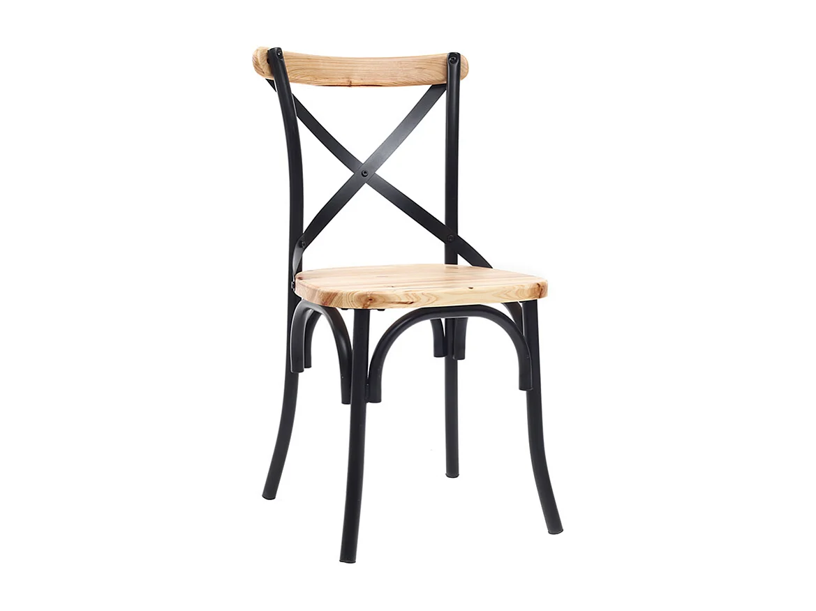 Sillas industriales en metal negro y madera (lote de 2) JAKE