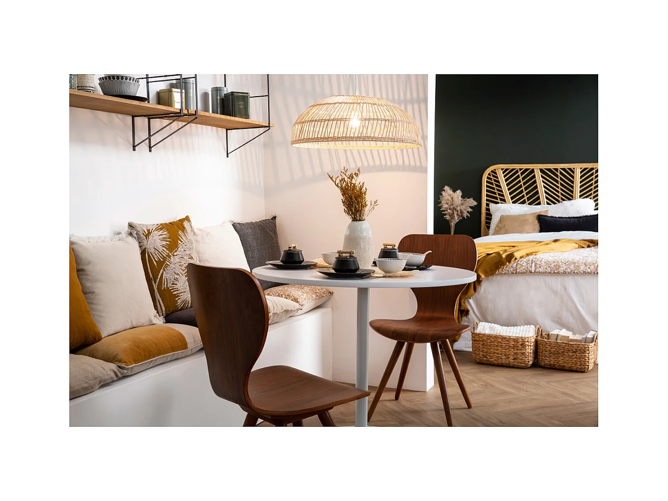 2er-Set Stühle Skandinavien-Stil aus natürlichem Nussbaum NORDECO