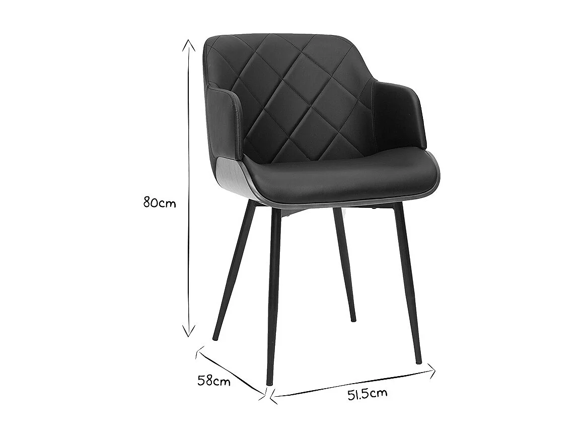 Chaise design noir, bois foncé et métal LUCIEN