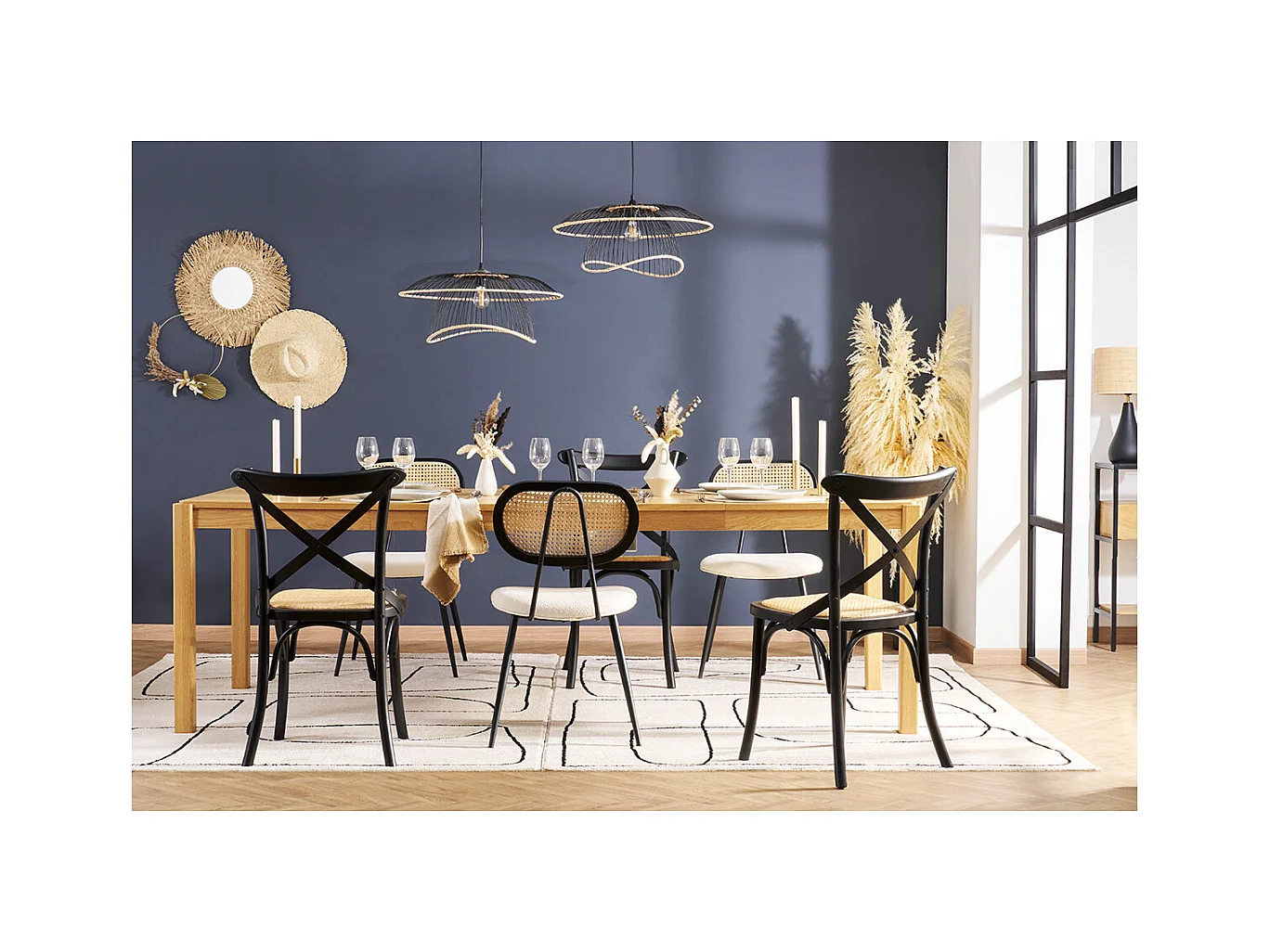 Chaises bistrot en bois noir et cannage en rotin (lot de 2) MARCEL