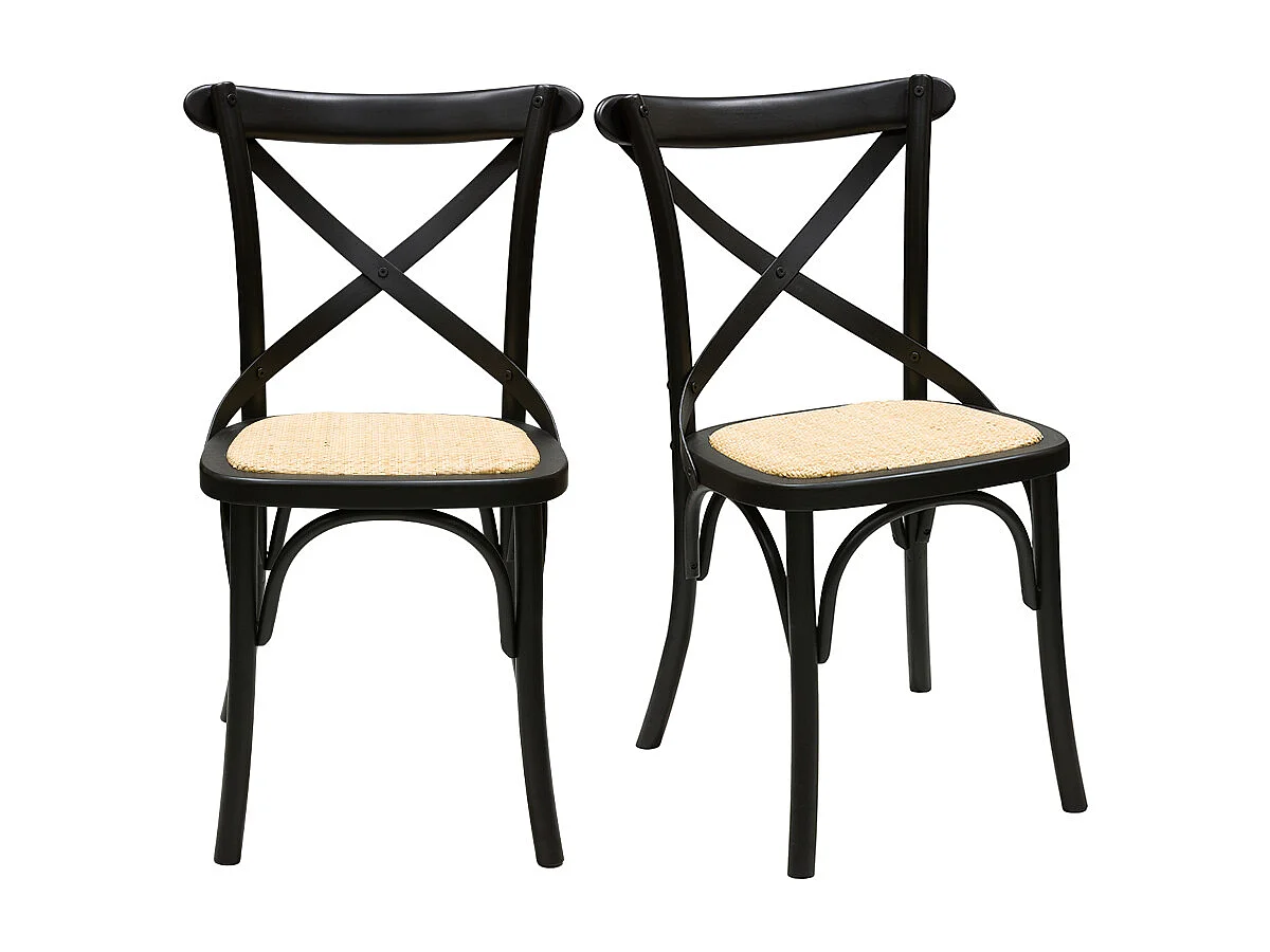Chaises bistrot en bois noir et cannage en rotin (lot de 2) MARCEL