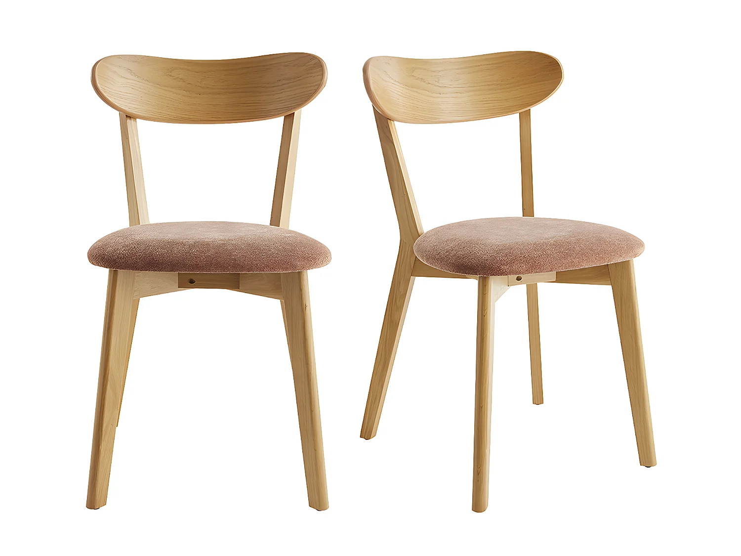 Chaises vintage en bois clair chêne et tissu effet velours terre brûlée (lot de 2) DOVE