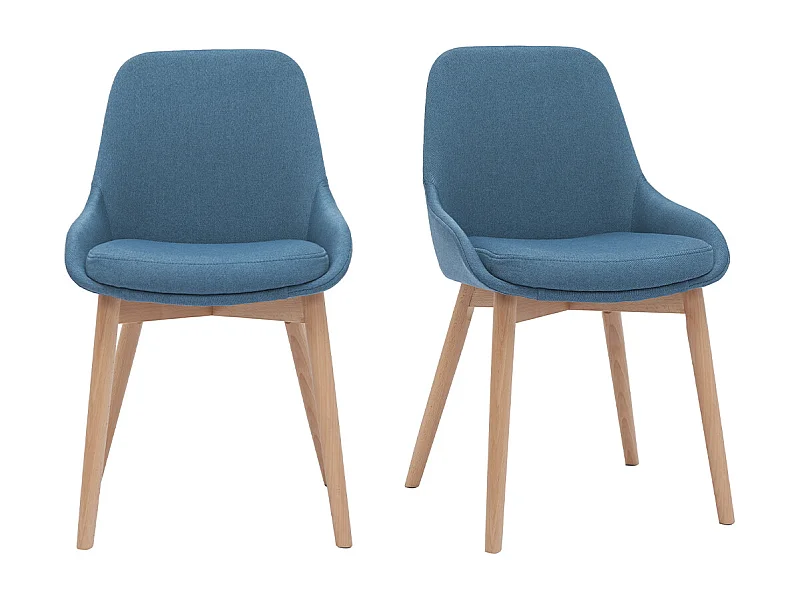 Set de 2 sillas nórdicas de tela azul petróleo y madera clara maciza HOLO