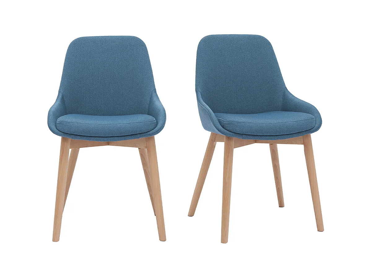 Chaises scandinaves en tissu bleu canard et bois clair massif (lot de 2) HOLO