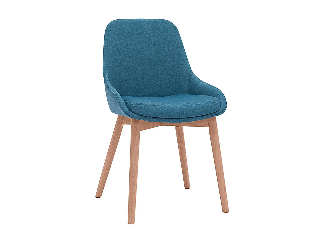 Chaises scandinaves en tissu bleu canard et bois clair massif (lot de 2) HOLO