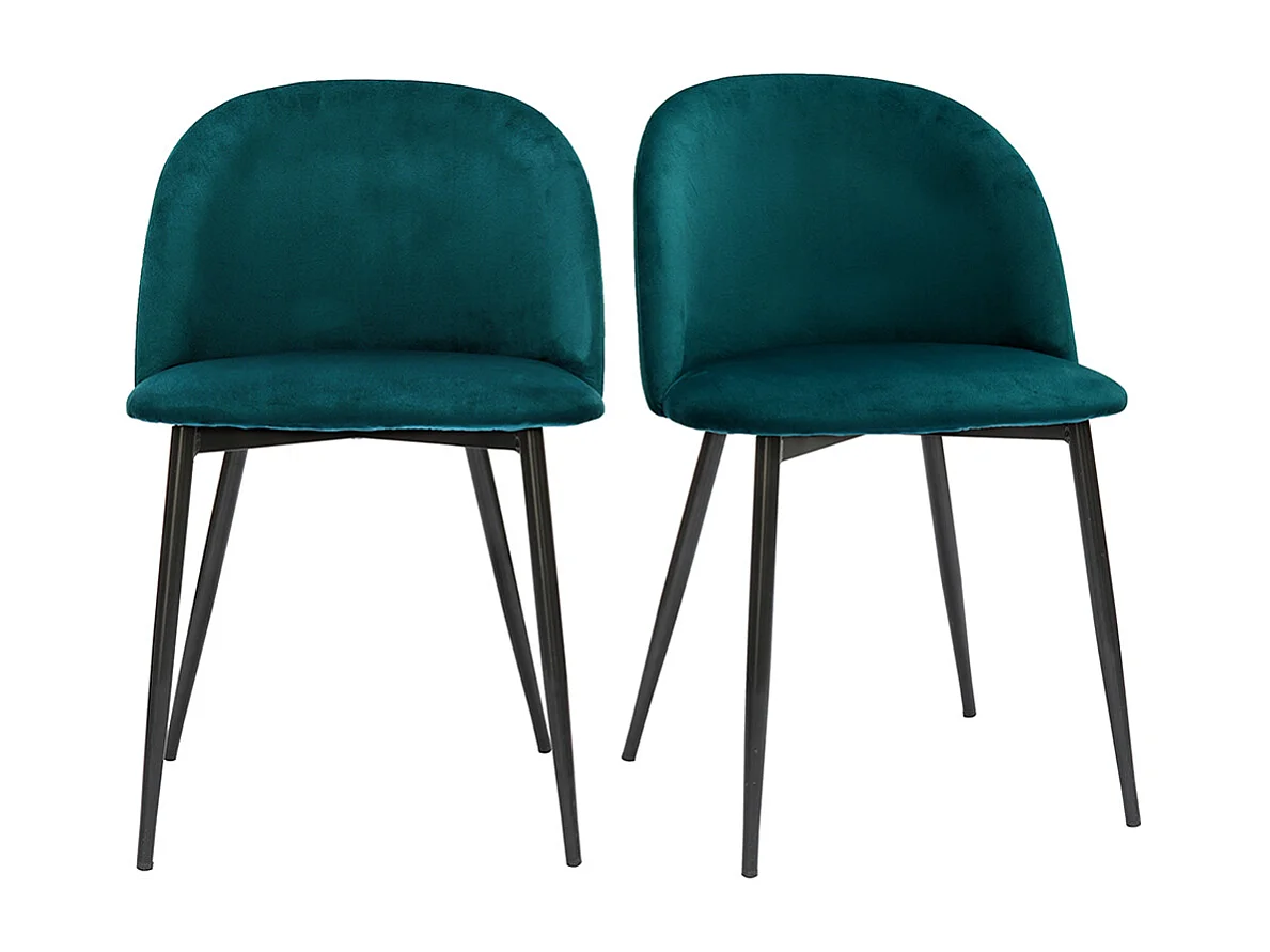Chaises design en tissu velours bleu pétrole et métal noir (lot de 2) CELESTE