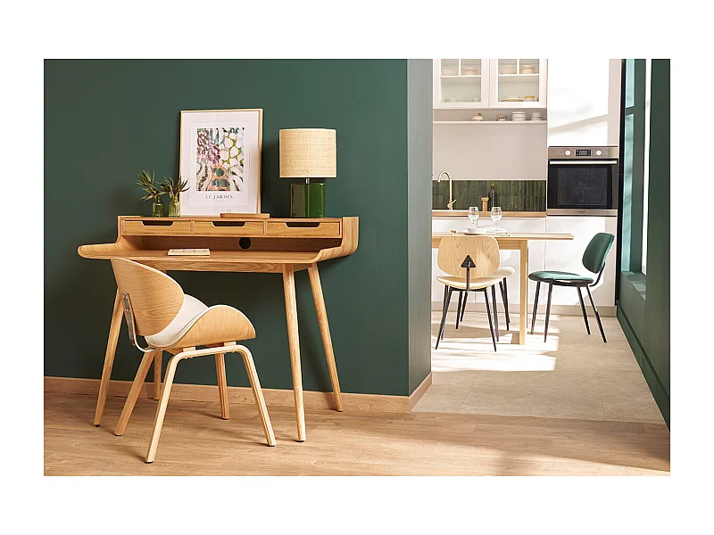 Chaise design blanc et bois clair WALNUT