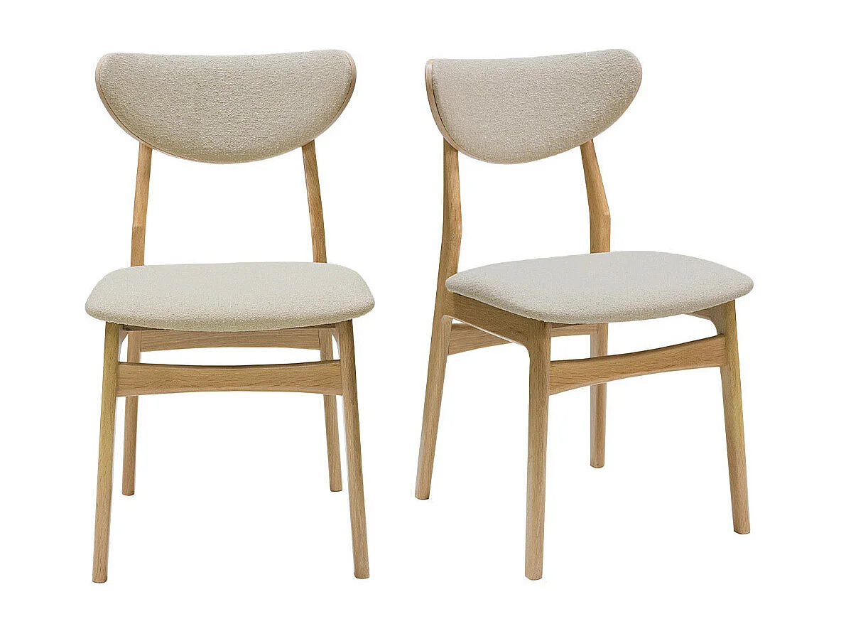 Set de 2 sillas nórdicas de tejido borreguillo beige y madera clara de haya maciza MAYA