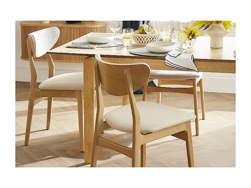 Chaises scandinaves en tissu effet laine bouclée beige et bois clair chêne massif (lot de 2) MAYA