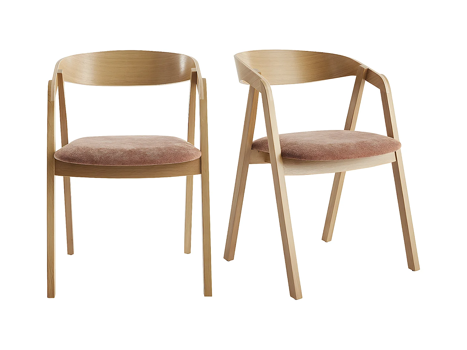 Set de 2 sillas nórdicas apilables de roble macizo y tejido efecto aterciopelado texturizado terracota LOVA