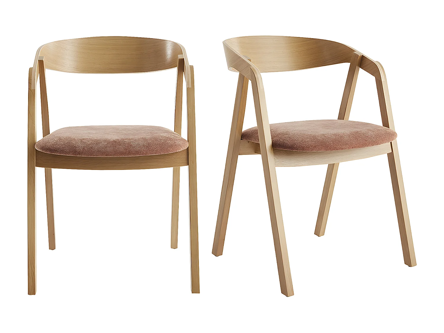 Chaises scandinaves empilables en bois clair chêne et tissu effet velours terre brûlée (lot de 2) LOVA