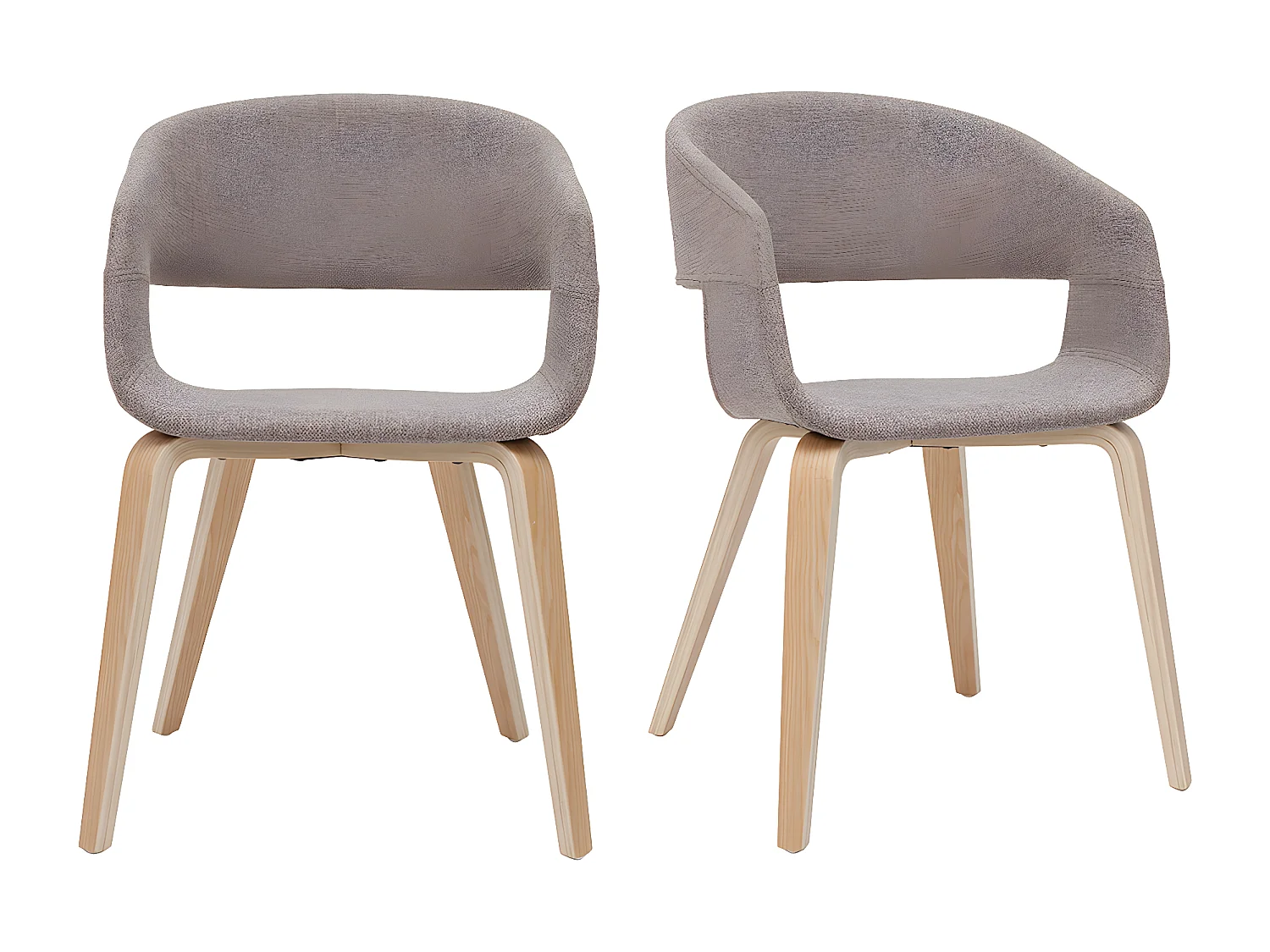 Design-Stühle aus taupefarbenem Stoff mit hellen Holzbeinen (2er-Set) SLAM