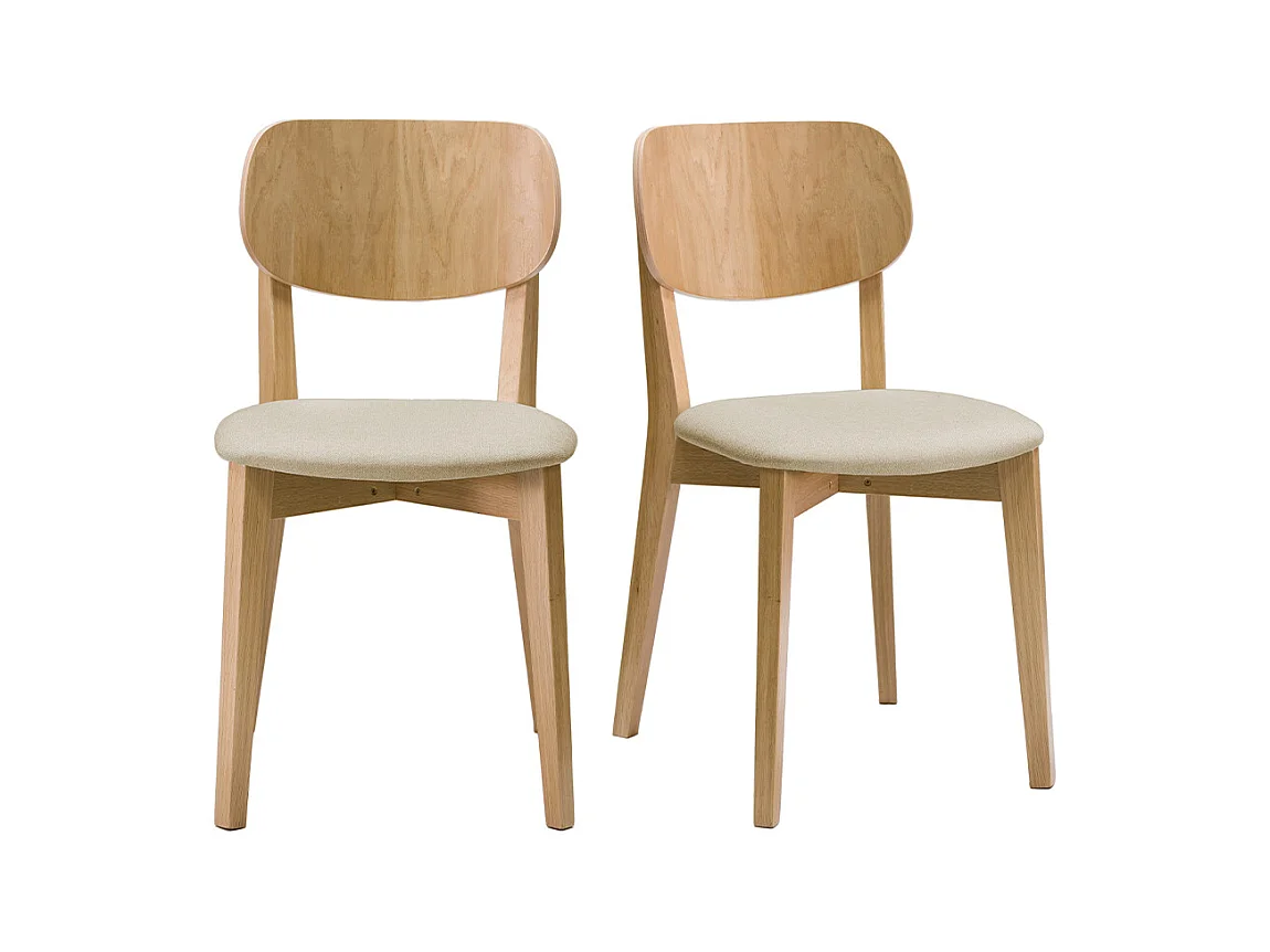 Chaises vintage en bois clair chêne et tissu beige (lot de 2) LUCIA