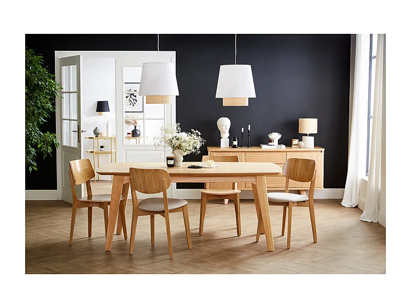 Chaises vintage en bois clair chêne et tissu beige (lot de 2) LUCIA