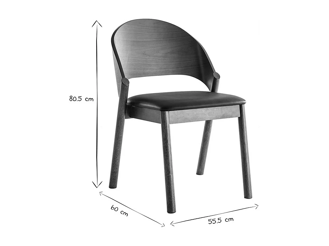 Chaises vintage en bois foncé noyer et assises noires (lot de 2) AVALON