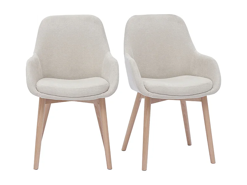 Fauteuils scandinaves en tissu effet velours beige et bois clair massif (lot de 2) HOLO