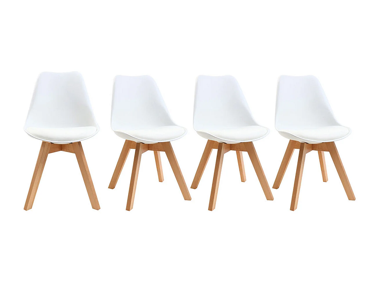 Chaises scandinaves blanc et bois clair massif (lot de 4) PAULINE