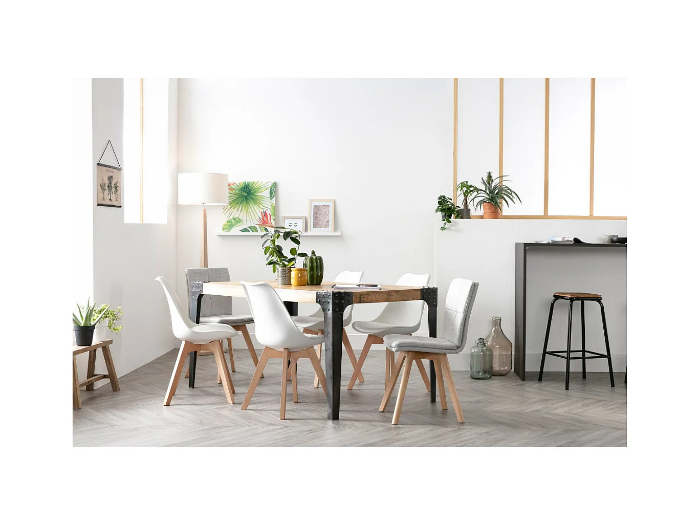 Chaises scandinaves blanc et bois clair massif (lot de 4) PAULINE