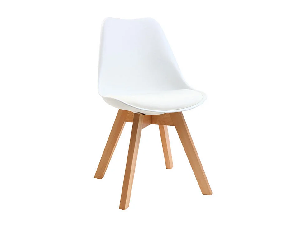 Chaises scandinaves blanc et bois clair massif (lot de 4) PAULINE