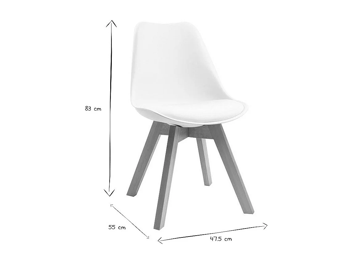 Chaises scandinaves blanc et bois clair massif (lot de 4) PAULINE