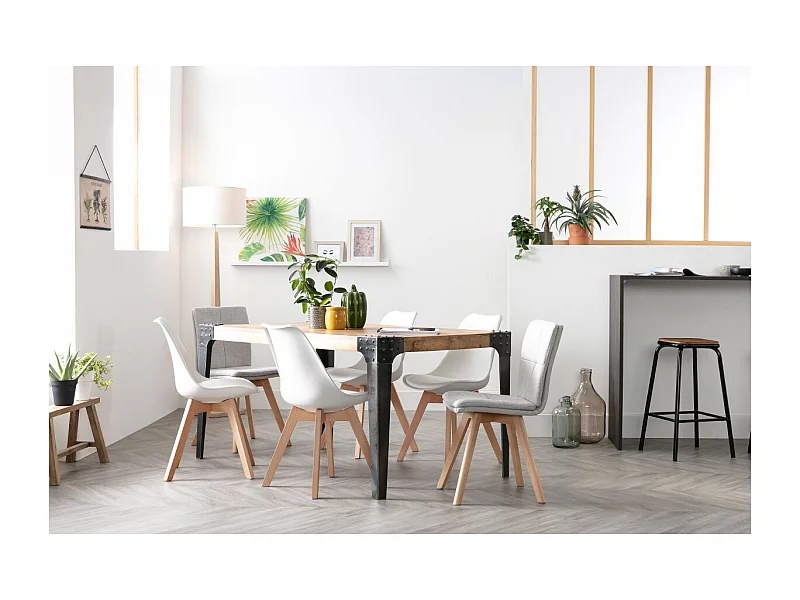 Chaises scandinaves blanc et bois clair massif (lot de 4) PAULINE