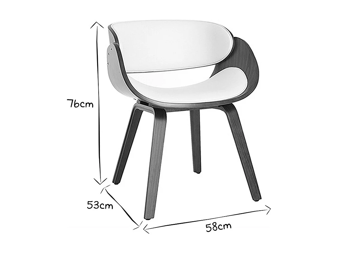 Sedia design bianco e legno scuro noce BENT