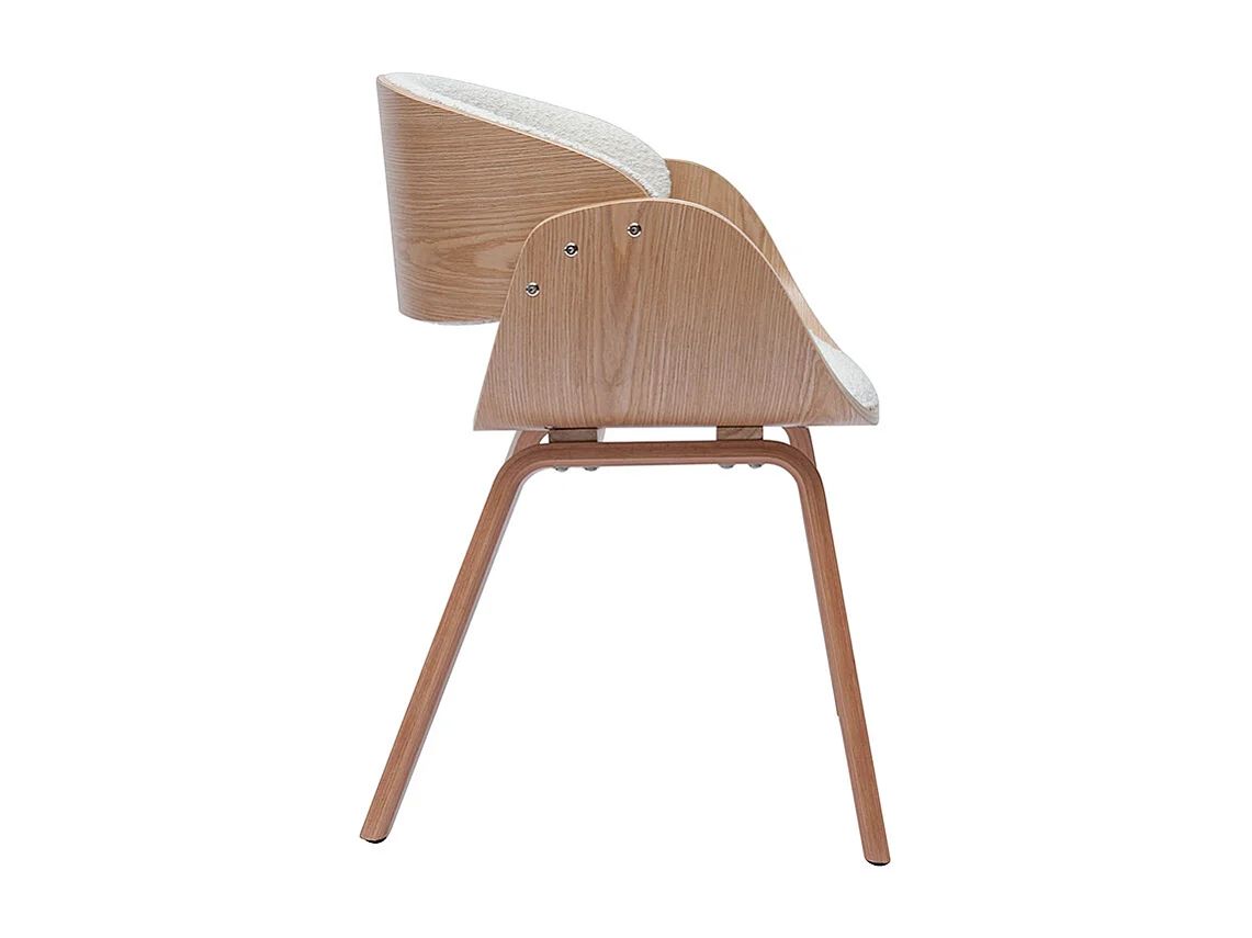 Design-Stuhl aus weißem Stoff mit Bouclé-Wolleffekt und hellem Holz BENT