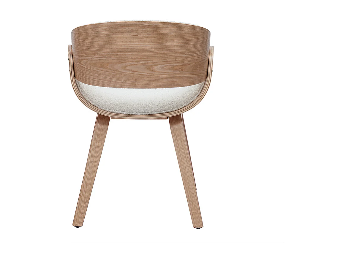Design-Stuhl aus weißem Stoff mit Bouclé-Wolleffekt und hellem Holz BENT