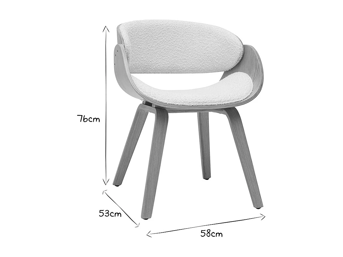 Design-Stuhl aus weißem Stoff mit Bouclé-Wolleffekt und hellem Holz BENT