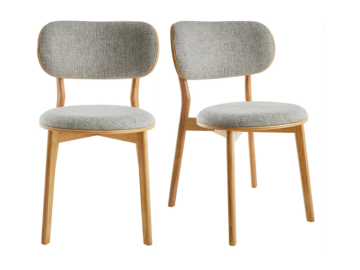 Skandinavische Stühle aus hellem Holz und grauem Stoff (2er-Set) FAUVETTE