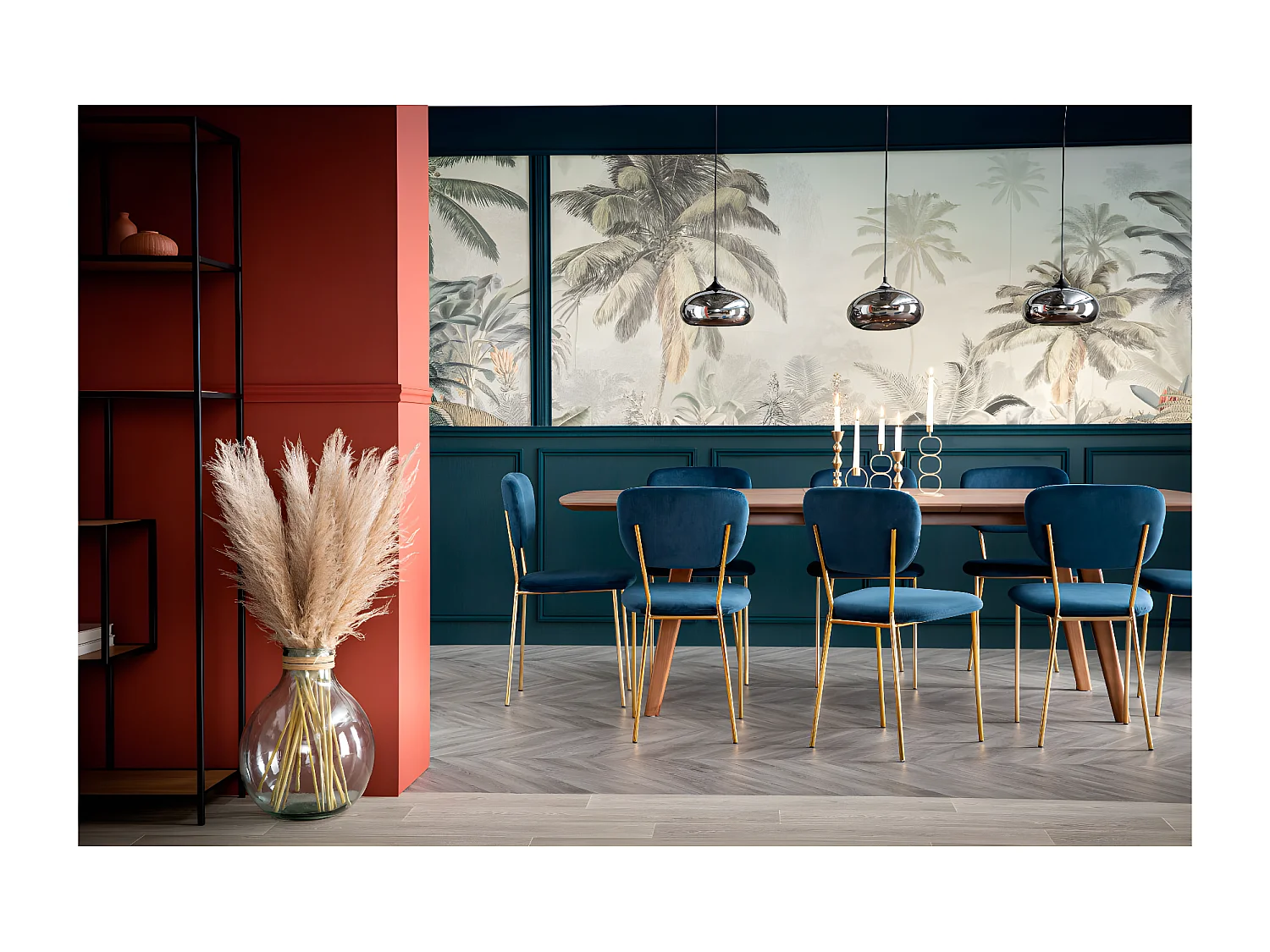 Sillas  modernas en terciopelo azul y estructura en metal dorado - lote de 2 LEPIDUS