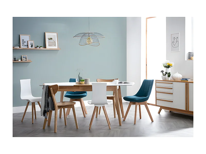 Chaises scandinaves en tissu bleu canard et bois clair (lot de 2) MATILDE