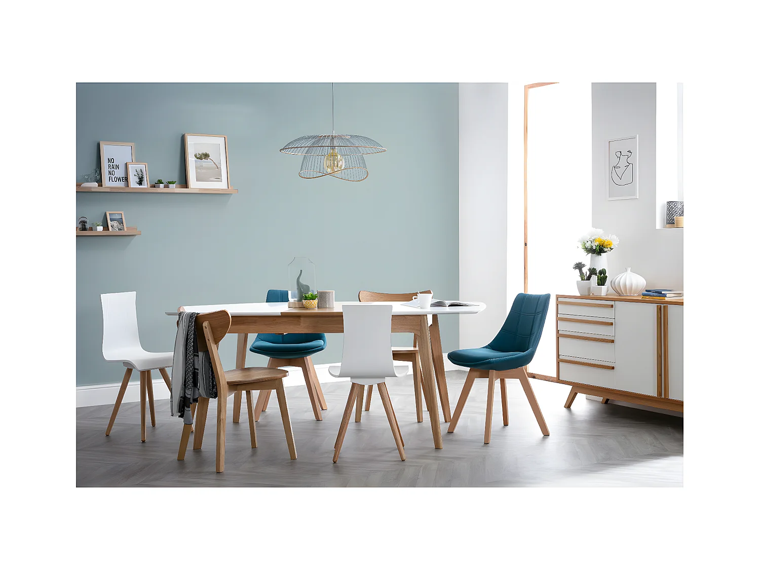 Chaises scandinaves en tissu bleu canard et bois clair (lot de 2) MATILDE