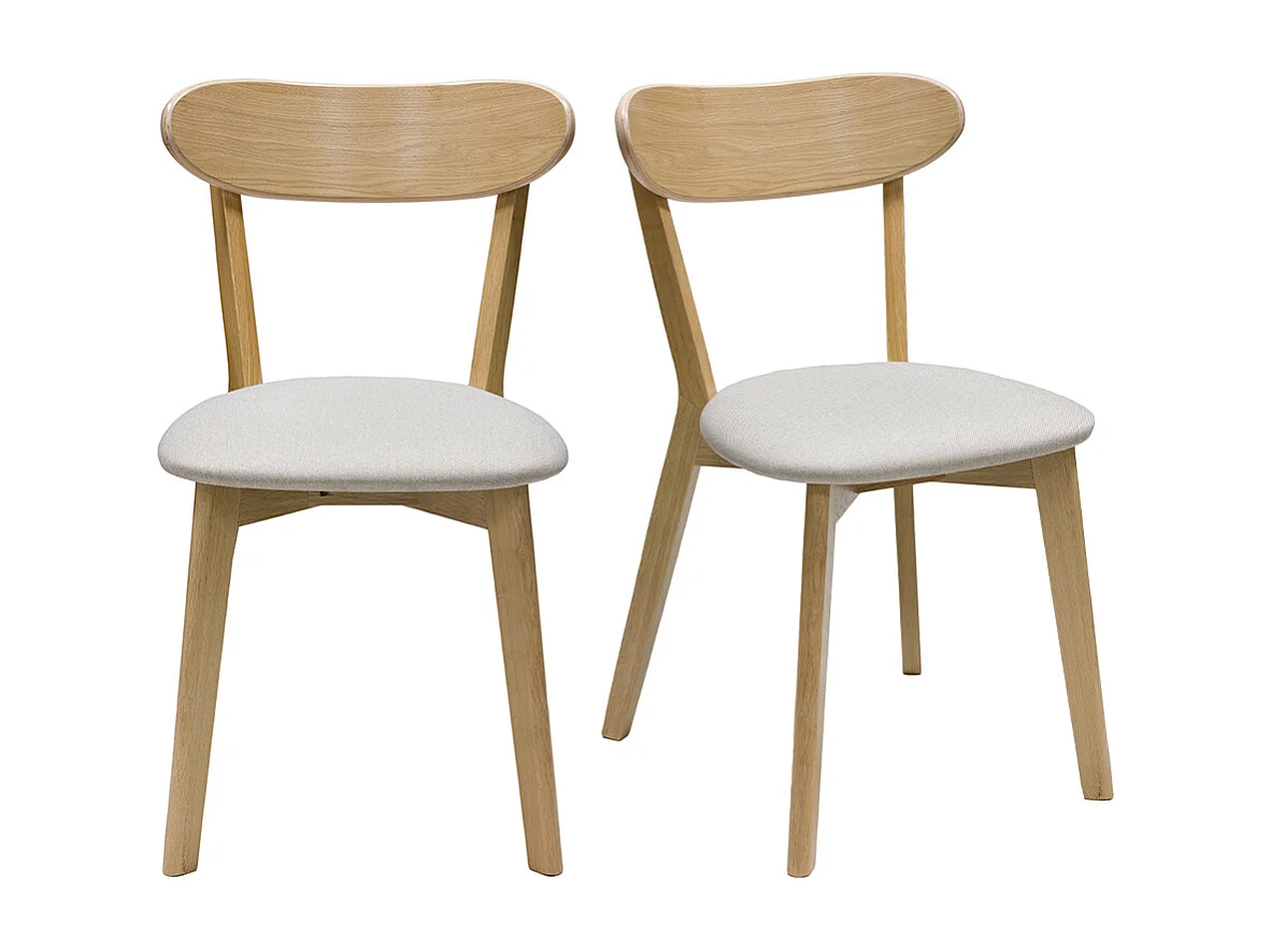 Vintage-Stühle aus hellem Holz mit Eichenfurnier und beigem Stoff (2er-Set) DOVE