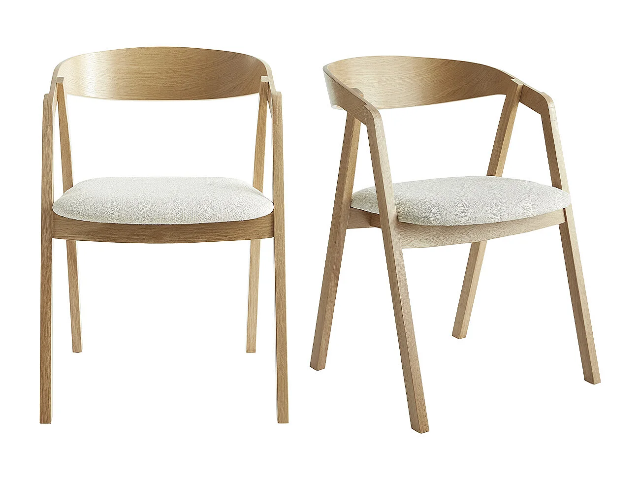 Skandinavische Stühle aus hellem Eichenholz und Stoff mit Bouclé-Wolleffekt in Ecru (2er-Set) LOVA
