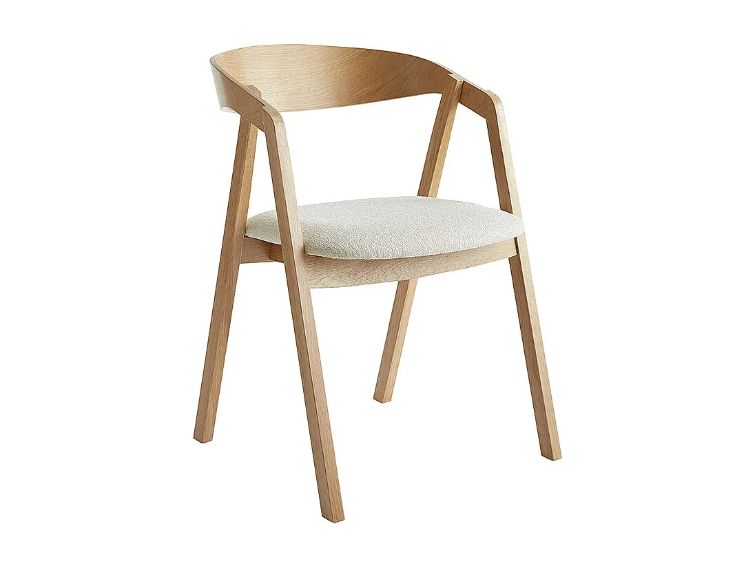 Skandinavische Stühle aus hellem Eichenholz und Stoff mit Bouclé-Wolleffekt in Ecru (2er-Set) LOVA