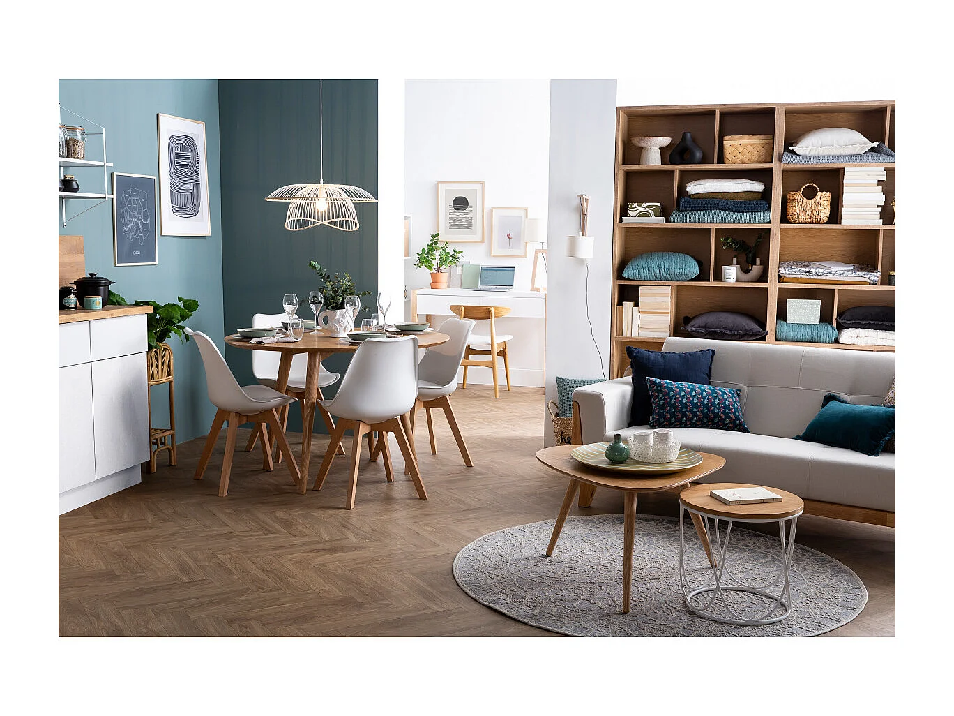 Chaises scandinaves gris et bois clair massif (lot de 4) PAULINE