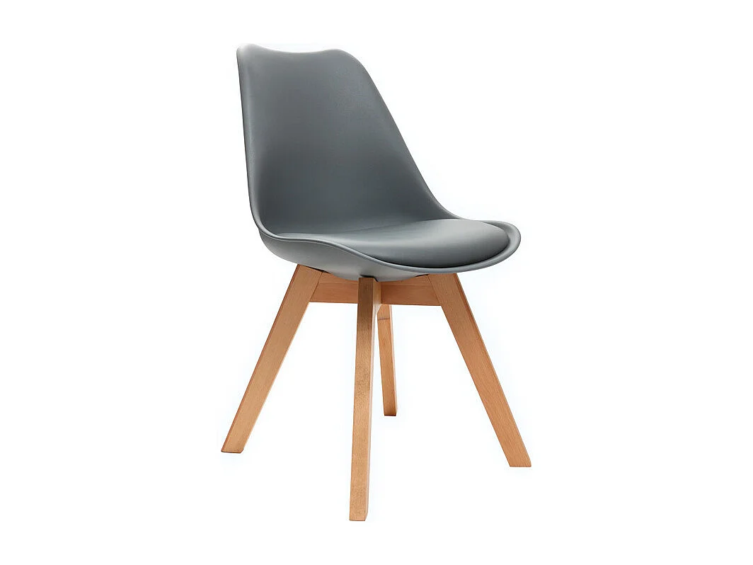 Chaises scandinaves gris et bois clair massif (lot de 4) PAULINE